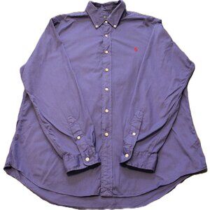 Preppy Old Money Ralph Lauren Buttoned-down Shirt, Blue w/Red Logo Men's XL